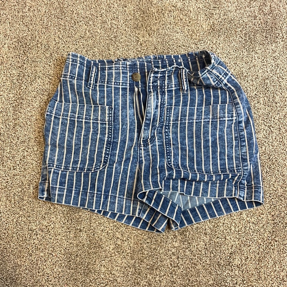 Blue with white stripped shorts